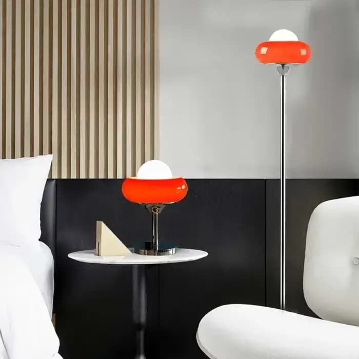 Evely Kevin-Lampadaire LED en verre, abat-jour en métal, lampe de table rétro, orange et rouge, lampe de table à tarte aux œufs, salon et chambre à coucher, étude