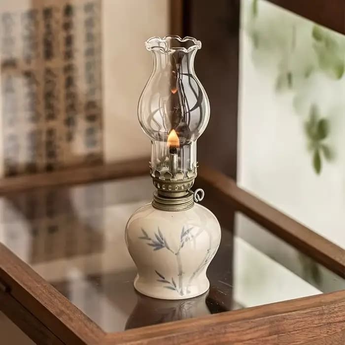 Lampe à pétrole rétro florale dessinée à la main, lampe à beurre en céramique, nouvelle lampe de chevet de style chinois pour bureau et chambre, petite veilleuse décorative