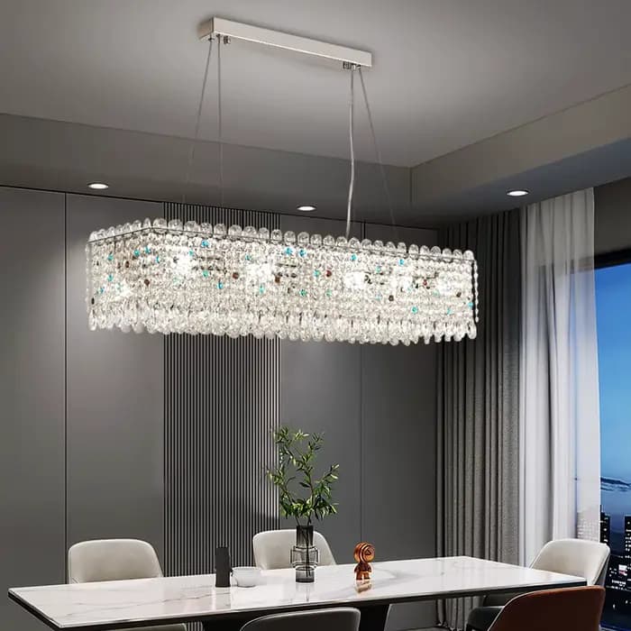 Lustre en cristal de luxe pour salle à manger, lampe suspendue Led pour décoration de maison, nouveau luminaire rectangulaire moderne doré pour îlot de cuisine