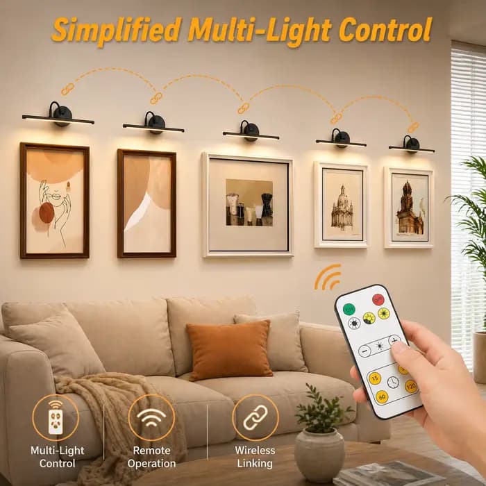 Lampe à LED sans fil rechargeable noire pour tableau mural avec télécommande, magnétique, pour peinture artistique, avec affichage couleur
