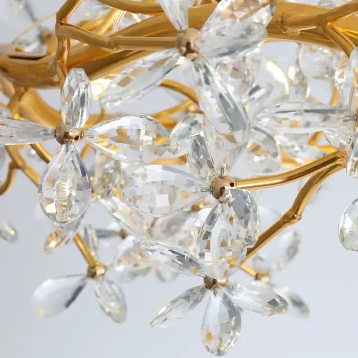 Lustre en cristal doré pour salon salle à manger décor hauteur réglable en forme de branche moderne fleur pendentif lumières luminaire
