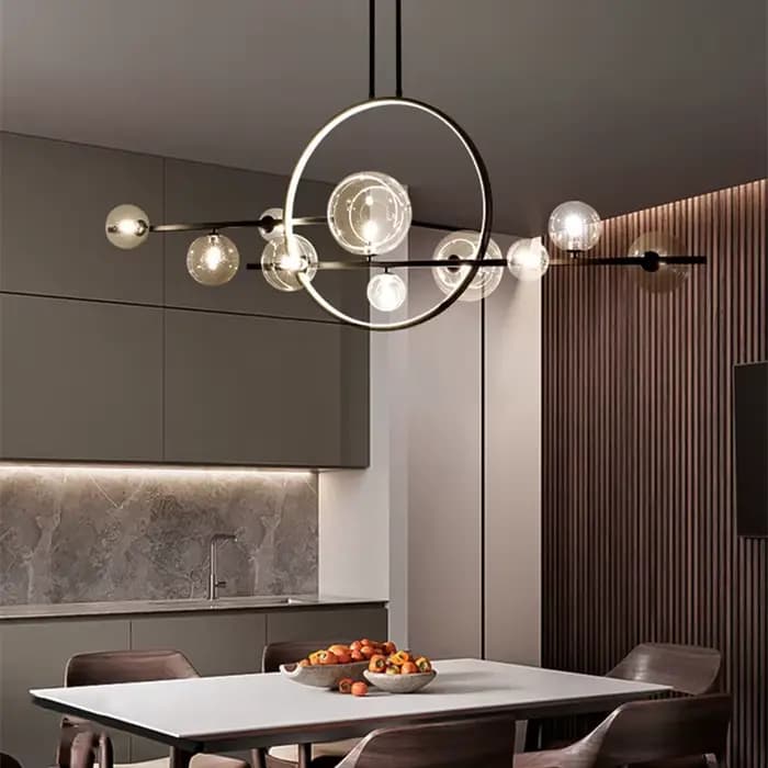 Anneau moderne lustre LED nouveauté boule lustre nordique chambre lampe Restaurant décor cuisine île éclairage