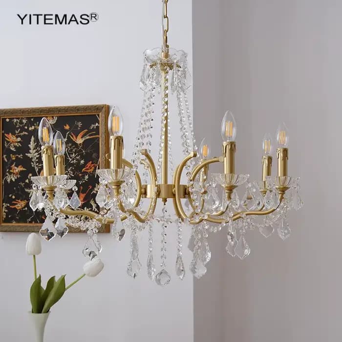 Lustre en cristal français pour chambre à coucher, lustres suspendus en cuivre doré, pour Foyer, salon, salle à manger, cuisine, îlot, 6/8 lumières
