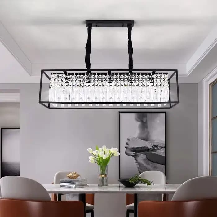 Lustre en cristal moderne noir/doré, lampe suspendue pour salle à manger, décoration de luxe pour la maison, éclairage d'îlot de cuisine, Lustre rectangulaire Led