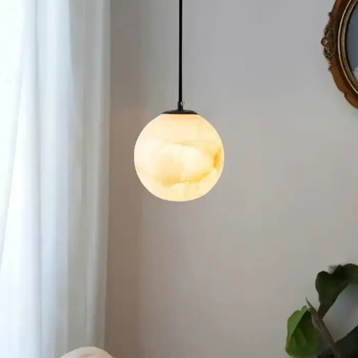 Lampe suspendue en marbre naturel, boule ronde en laiton, plafonnier pour chambre à coucher, lampe de chevet, comptoir de Bar, salle à manger, étude
