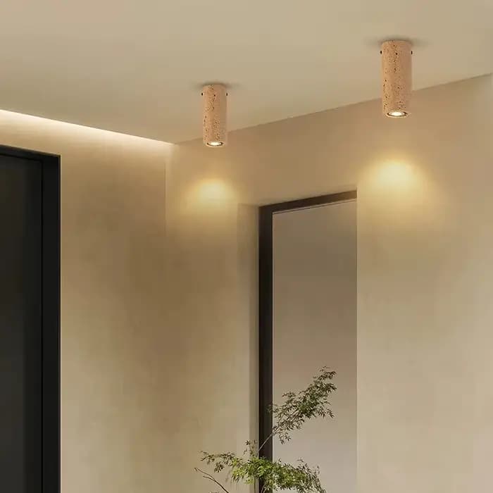 Plafonnier cylindrique en travertin, DownLight en pierre avec ampoule Spot E27, balcon, Dressing, comptoir, luminaires