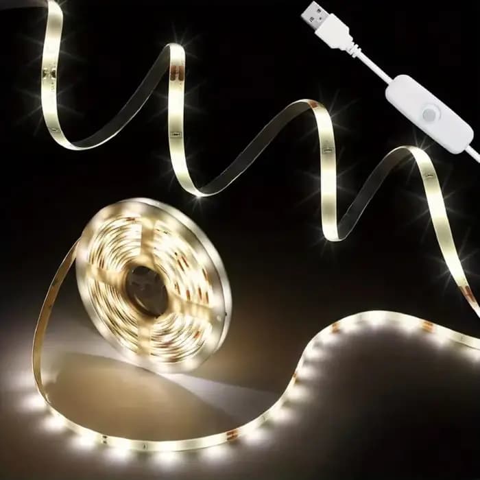 Bande lumineuse LED de 10 m / 5 m / 3 m / 2 m / 1 m, bande lumineuse flexible à branchement USB, alimentée par USB, interrupteur à bouton intégré, bande lumineuse étanche et économe en énergie, avec a
