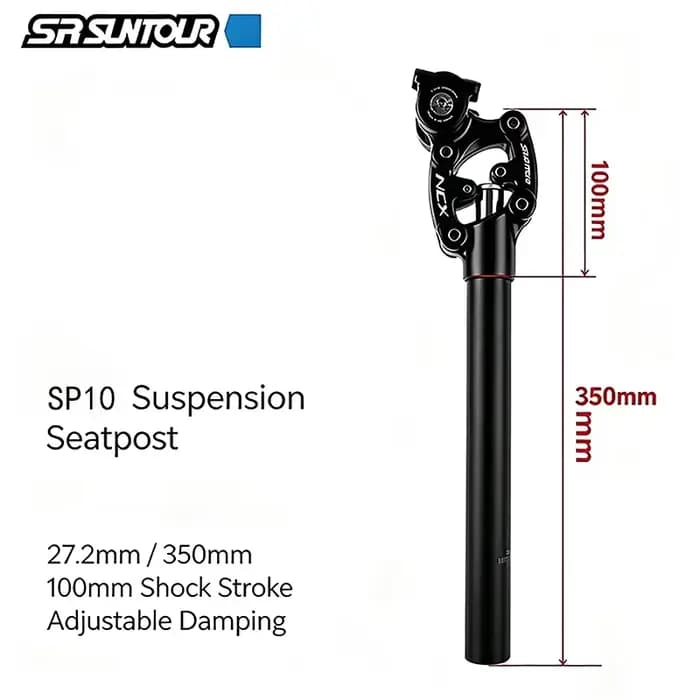 Tige de selle à suspension SR Suntour CNC, débattement de 50 mm, longueur de 350 mm, amortissement réglable multi-tailles 27,2-33,9 mm pour VTT