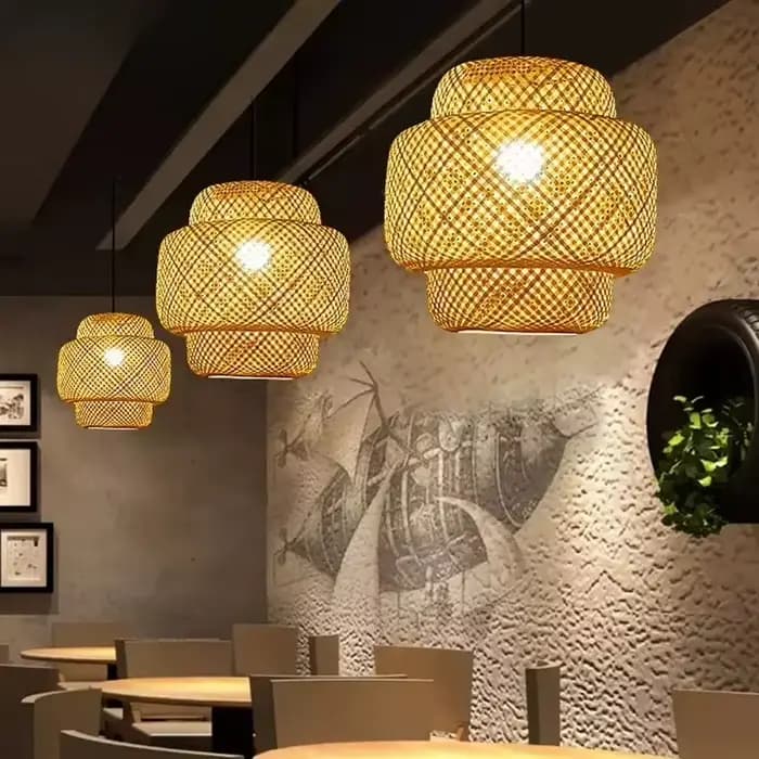 Lampes suspendues en bambou LED pour décoration intérieure et extérieure avec interrupteur tactile Blanc Cuisines Salons Balcons Hôtels Restaurants