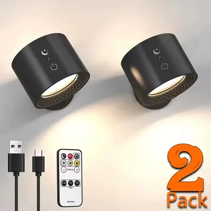 Lampe murale Led Double tête, commande tactile, télécommande rotative à 360 degrés, Recharge USB, veilleuse Portable sans fil pour chambre à coucher, lampe de lecture