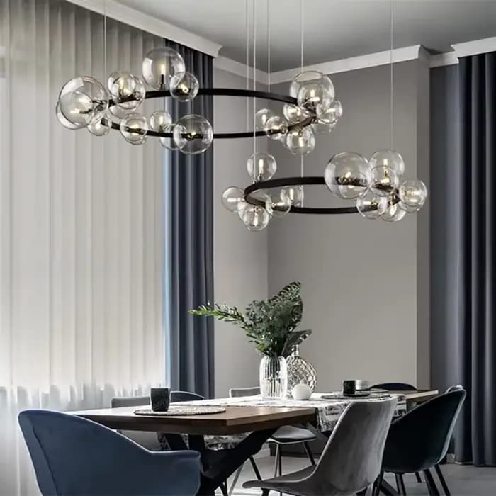 Plafonnier Suspendu Rond en Verre Noir au Design Moderne Lustre en Fer pour Salon Salle à Manger Cuisine Chambre à Coucher Occasions Spéciales