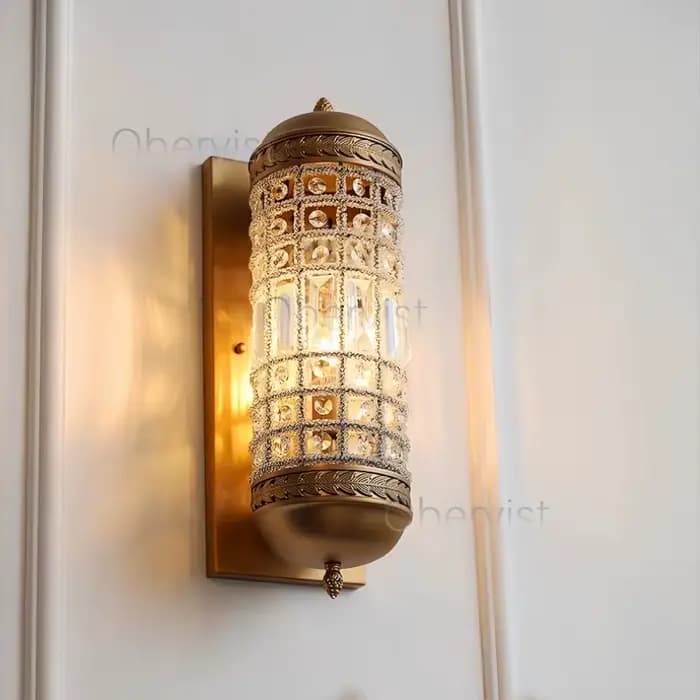 Applique murale vintage en cristal, lampe LED cylindrique pour salon, salle à manger, couloir, villa, hôtel, lumière d'art minimaliste pour chevet