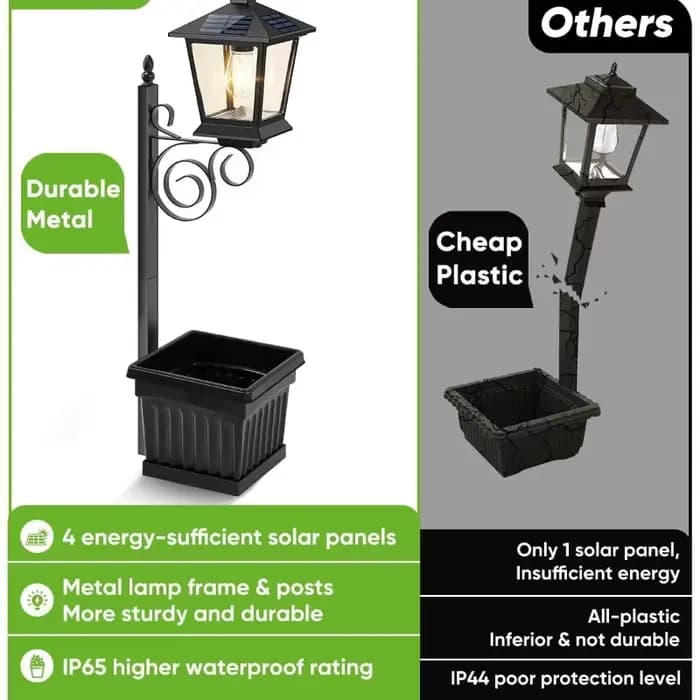 Lampe solaire décorative 2-en-1 pour extérieur, pot de fleurs, lampe de sol, murale, étanche, pour jardin, terrasse, porche, lumière blanc chaud