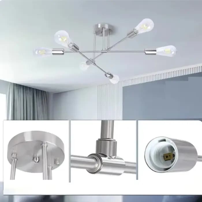 Plafonnier LED Semi Encastré au Design Moderne, Luminaire Décoratif de Plafond, en Cuivre Chromé, Idéal pour une Chambre à Coucher, un Salon ou une Cuisine, 6 Pièces
