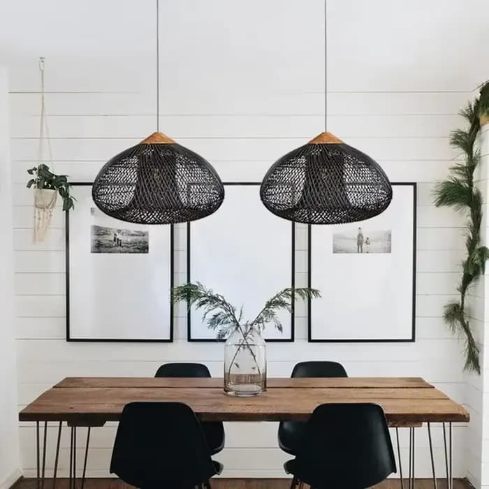 Lampes suspendues design Vintage fait à la main en rotin lumière LED éclairage de Style japonais pour cuisine île Loft salle à manger
