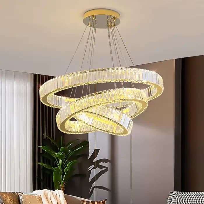 Lustre en cristal à anneau LED pour salon, salle à manger, lampe ronde en cristal, or, décoration moderne pour la maison, luminaire suspendu pour chambre à coucher