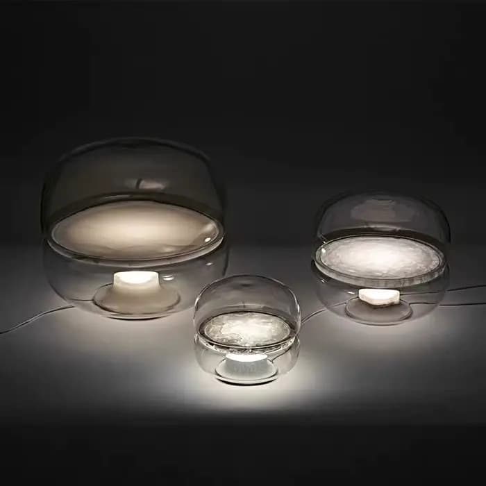 Lampe de table en marbre gris fumé, lampe en verre ambré, veilleuse mignonne, lampe de chambre à coucher, art cendré, design de luxe, macaron simple
