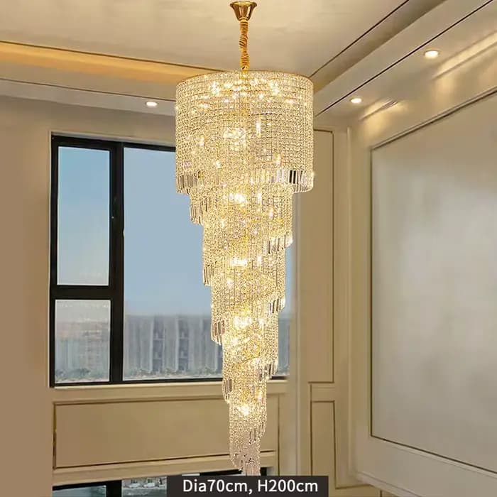 Lustre long en cristal pour escalier, lampe suspendue créative, luminaire LED de luxe pour la décoration de la maison, lustre moderne doré pour hall d'entrée
