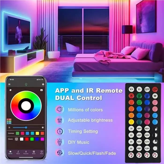 Bande lumineuse Led RGB, 5m, 10m, 20m, 30m, avec contrôle par application, ruban Flexible, pour décoration de chambre à coucher