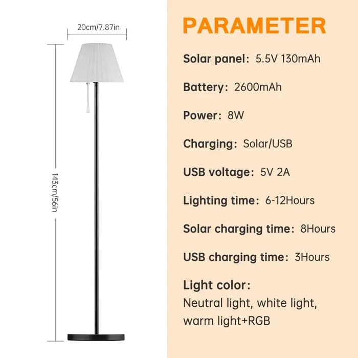 Lampadaire extérieur solaire sans fil avec capteur de lumière, chargeur 62USB, étanche, aste