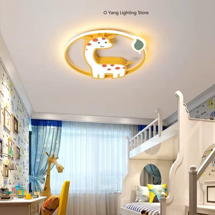Plafonnier LED design pour chambre de fille, lustre pour chambre d'enfant, décoration de chambre de bébé garçon, lampe de plafond girafe mignonne, Plafon RC à intensité variable