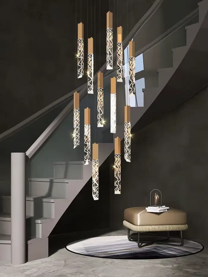 Nouveau lustre d'escalier LED moderne Duplex Loft spirale Long lustre créatif Villa salon chambre suspension cristal lumière