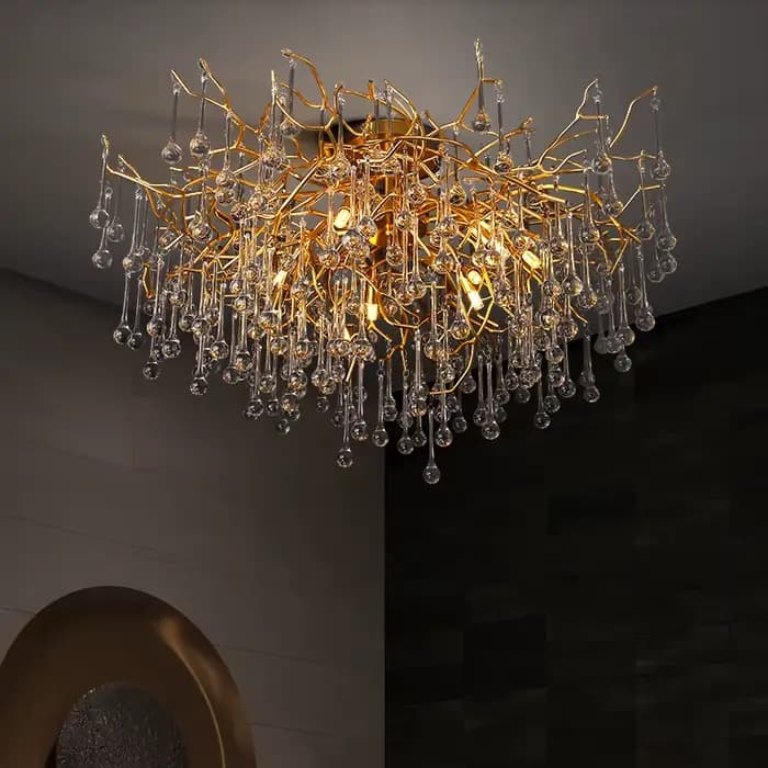 Lustres de salle en cristal modernes lustres de branche d'arbre en or lustre de plafond suspendu de luxe luminaire pour salle à manger