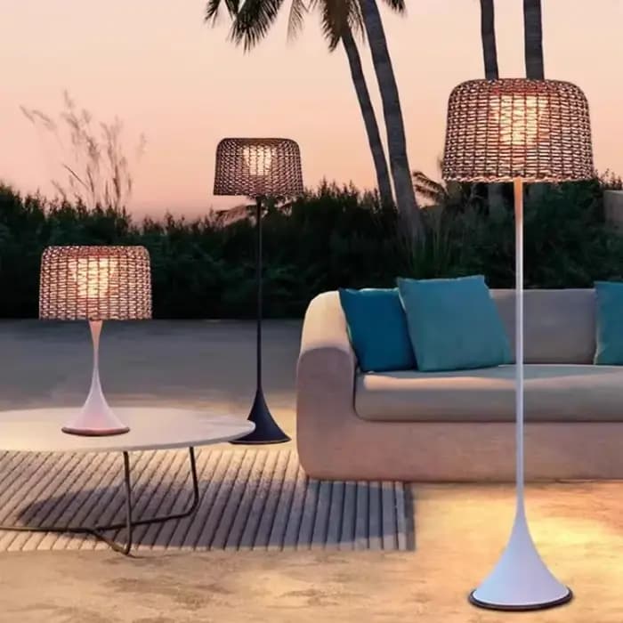 Lampe solaire d'extérieur, lampe de sol en rotin imperméable pour salon, jardin, terrasse, lampe de sol à brancher