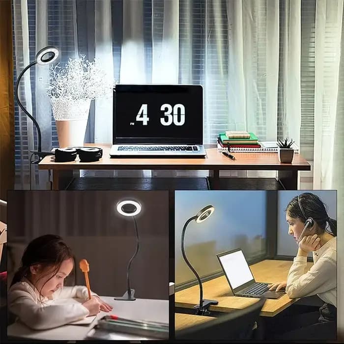 Lampe de lecture pour bureau et lit, à intensité variable, 3 modes et 10 niveaux de gradation, lampes à pince USB 360 ° Clip de livre flexible
