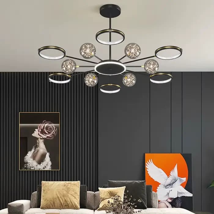 Lustre à bulles de verre nordique, noir, or, cercle LED pour chambre à coucher, salon, éclairage intérieur de la maison décoratif