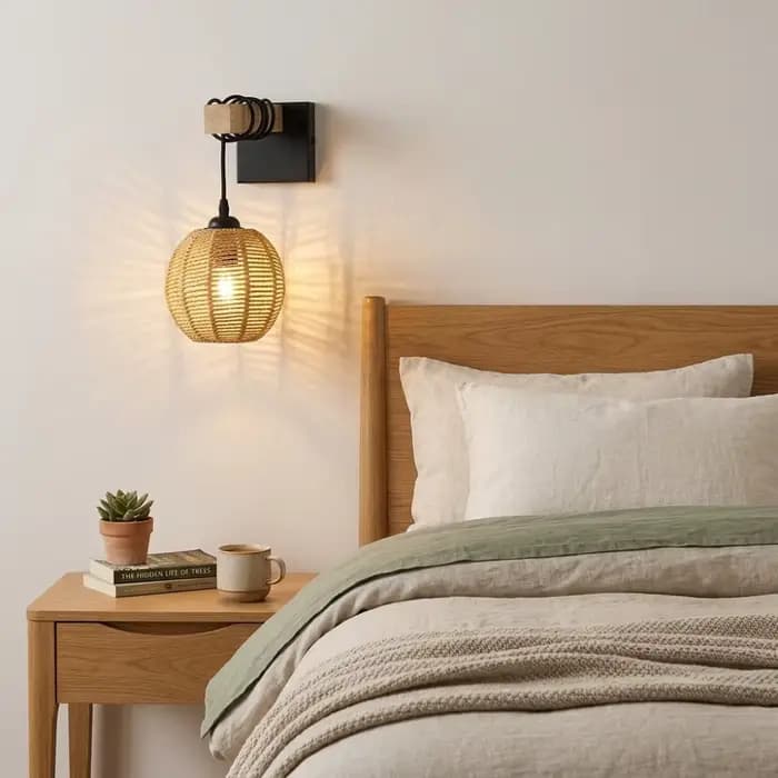 Applique murale vintage en rotin JOYINLED, lampe murale rustique style ferme, appliques industrielles pour chambre à coucher, chevet, salon