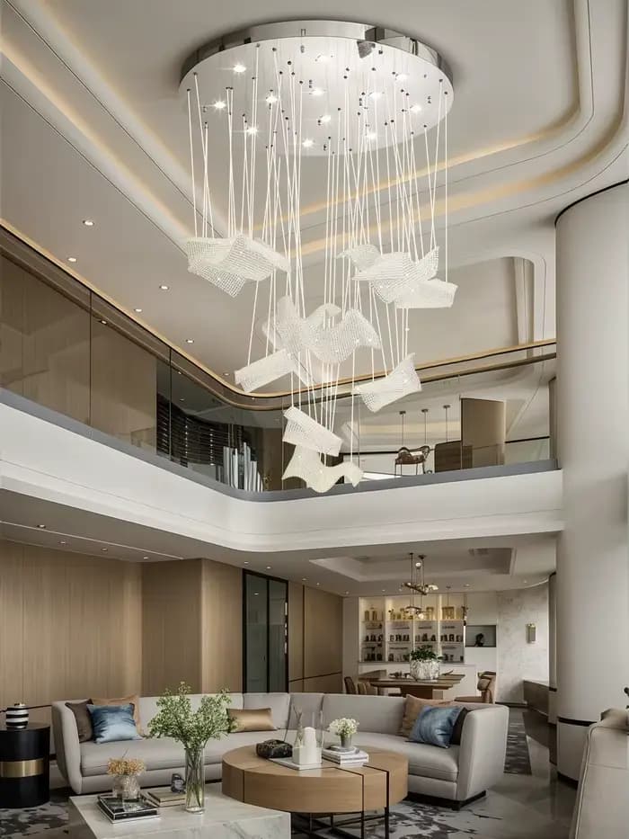 Grand lustre en cristal de luxe pour escalier d'hôtel Restaurant Villa Design moderne lustre en maille lumière pour luminaire de mariage