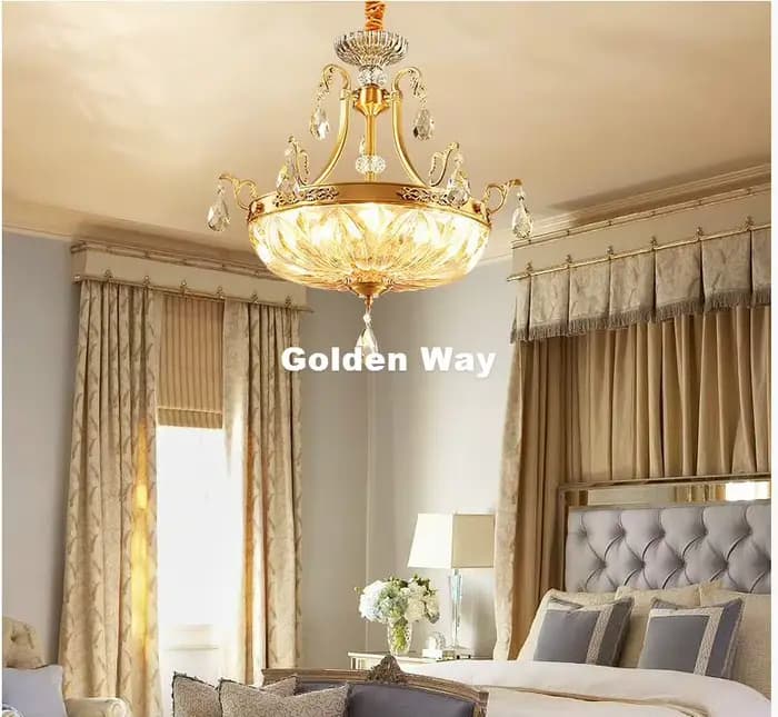 Lampes suspendues en cuivre modernes lampe suspendue D52cm chambre salon pendentif salle à manger LED Bronze cristal suspension
