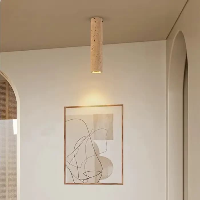 Plafonnier cylindrique en travertin, éclairage encastré en pierre avec ampoule spot E27, luminaires pour balcon, dressing et comptoir