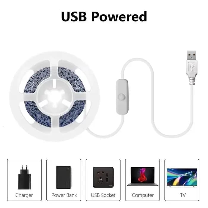 Bande lumineuse LED de 10 m / 5 m / 3 m / 2 m / 1 m, bande lumineuse flexible à branchement USB, alimentée par USB, interrupteur à bouton intégré, bande lumineuse étanche et économe en énergie, avec a