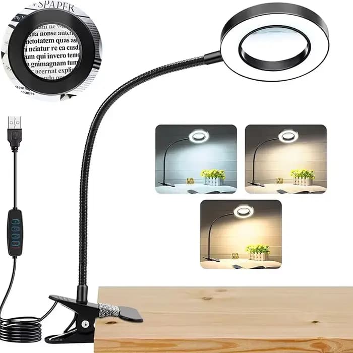 10X Clip sur lampe de bureau LED loupe avec lampe Salon de manucure lampe de broderie Portable lampe de Protection des yeux noir/blanc/argent