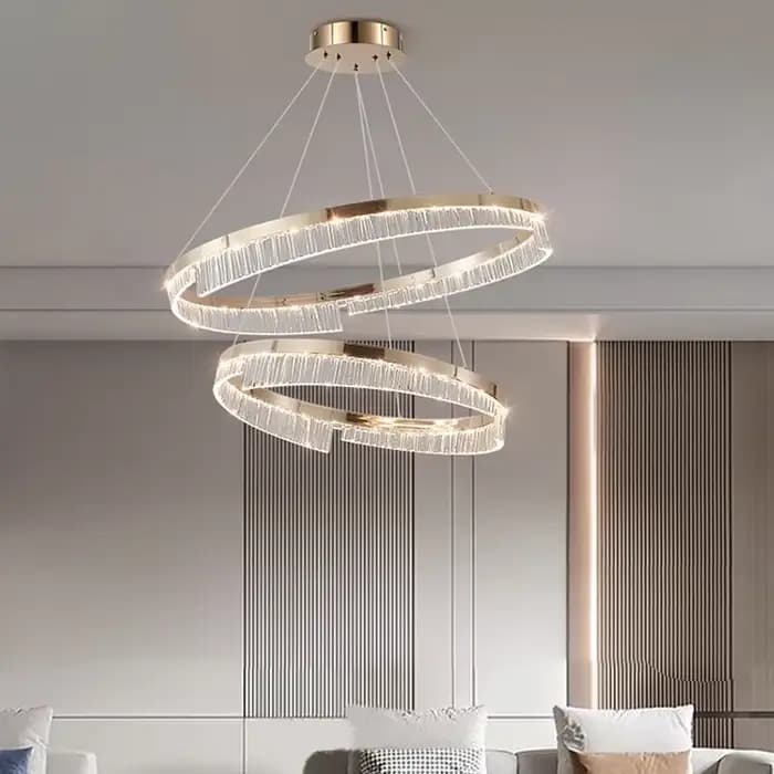 Anneau de luxe Led lustre pour salon Suspension lampe en aluminium chambre salle à manger or pâle italien Art déco lampes
