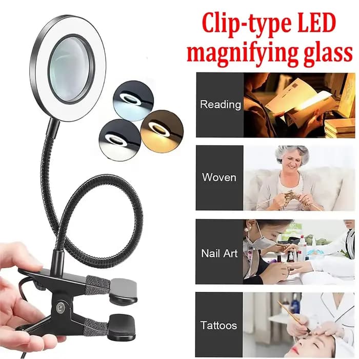 10X Clip sur lampe de bureau LED loupe avec lampe Salon de manucure lampe de broderie Portable lampe de Protection des yeux noir/blanc/argent