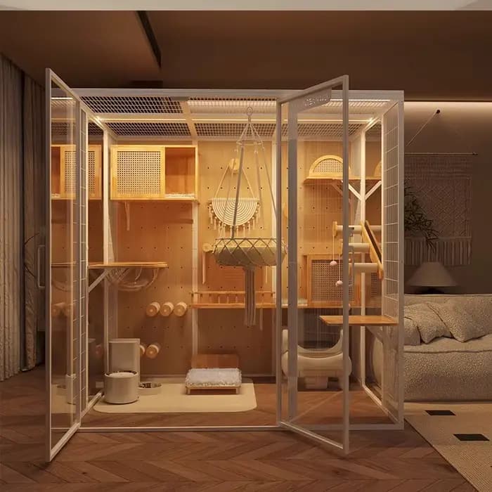 La cage pour chat comprend une vitrine panoramique intérieure extra-large et luxueuse en bois massif pour animaux de compagnie.