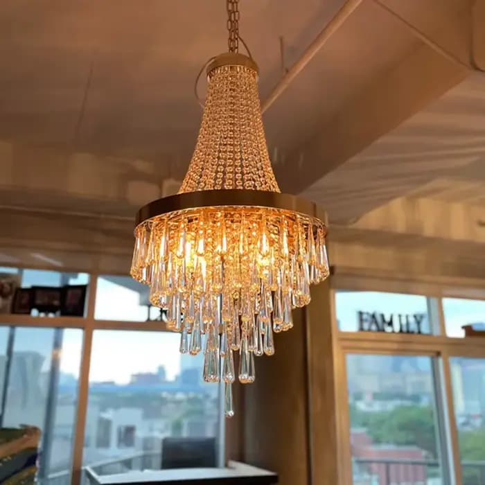 Lustre en cristal doré de luxe pour salle à manger, escalier circulaire, couloir, salon, chambre à coucher, comptoir de bar, lumière élégante