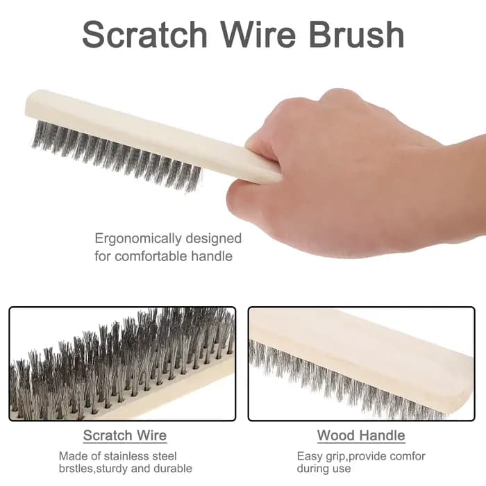Brosse métallique en acier inoxydable, manche en bois, surface métallique, livres, scories de soudage, peinture, élimination de la rouille, brosse à rayures, D343
