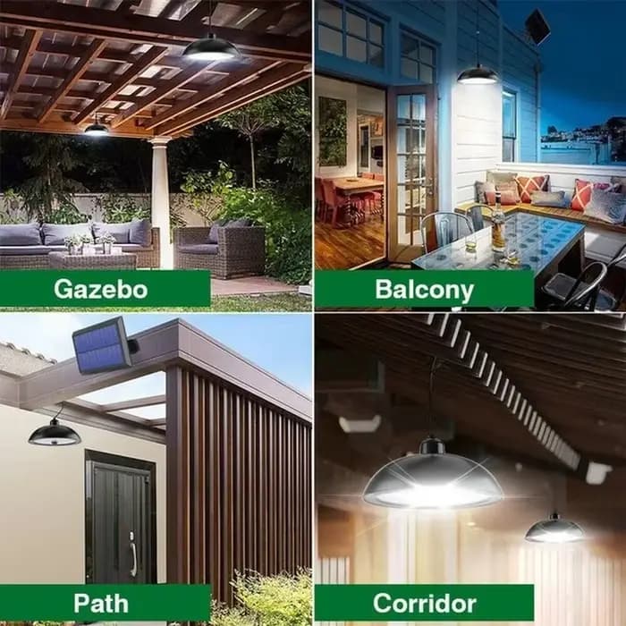 Plafonnier LED Solaire d'Extérieur, Lampe Suspendue Étanche à Double Tête, Décorations avec Télécommande pour Abri et Grange d'Nik
