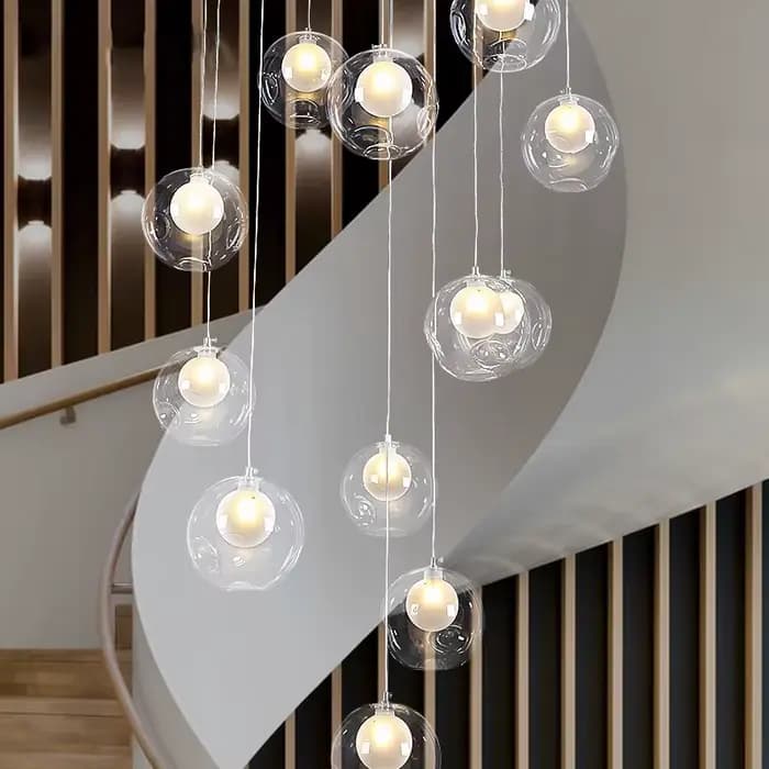 Grand lustre LED à bulles pour escalier, lustre long pour maison, hôtel, couloir, lampe suspendue, lustre en verre artistique, éclairage