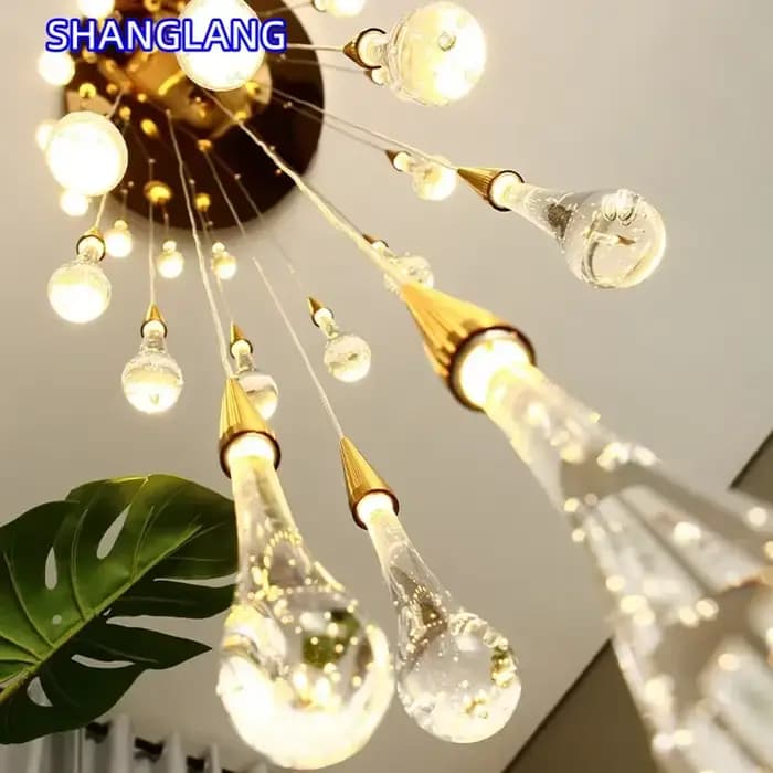 Lustre en cristal design goutte d'eau pour salle à manger, décoration de luxe pour la maison, luminaire suspendu, lampe Led en cristal pour salon