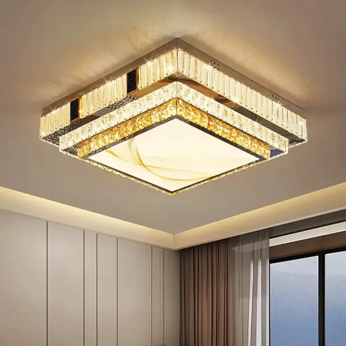 Lustre de plafond en cristal K9 plaqué or moderne pour salon chambre à coucher salle de bain et autres pièces principales