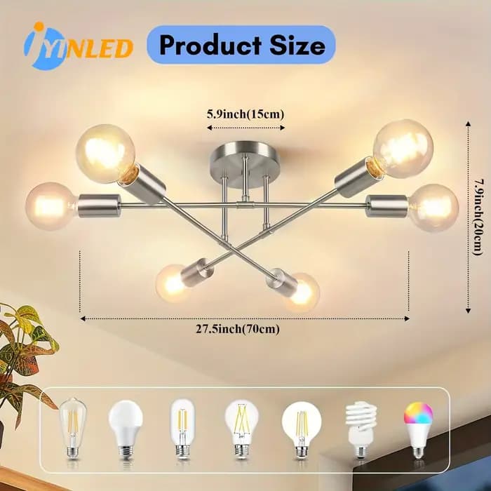 Plafonnier LED Semi Encastré au Design Moderne, Luminaire Décoratif de Plafond, en Cuivre Chromé, Idéal pour une Chambre à Coucher, un Salon ou une Cuisine, 6 Pièces