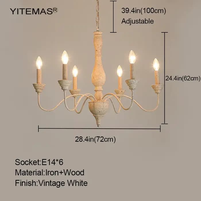 Lustre en bois pour salle à manger Vintage éclairage suspendu 6 lumières chambre lustre cuisine suspension pour ferme pépinière