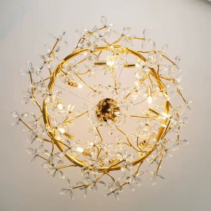 Lustre en cristal doré pour salon salle à manger décor hauteur réglable en forme de branche moderne fleur pendentif lumières luminaire