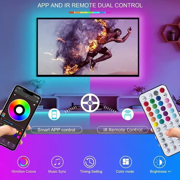 Bande lumineuse Led pour synchronisation de musique, avec contrôle par application, ruban lumineux Flexible pour décoration de fête à domicile, rétro-éclairage TV