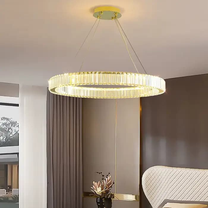 Lustre en cristal à anneau LED pour salon, salle à manger, lampe ronde en cristal, or, décoration moderne pour la maison, luminaire suspendu pour chambre à coucher